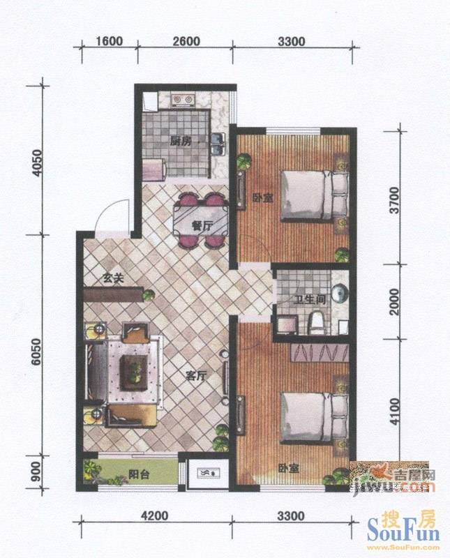 坤泰新界2室2厅1卫97.3㎡户型图