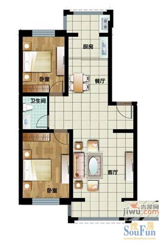 新水湾河畔花园2室2厅1卫94㎡户型图