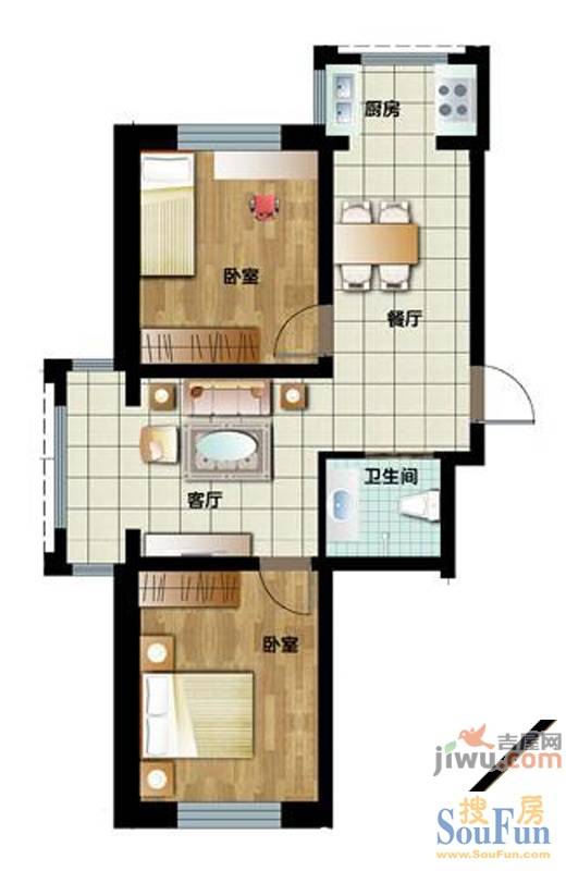 新水湾河畔花园2室2厅1卫73.3㎡户型图