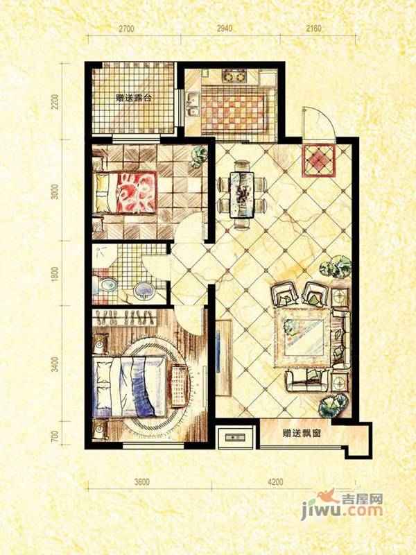 凤凰水城·水郡府2室2厅1卫97.7㎡户型图