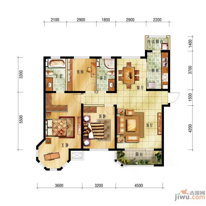 中海城和颂3室2厅2卫151㎡户型图