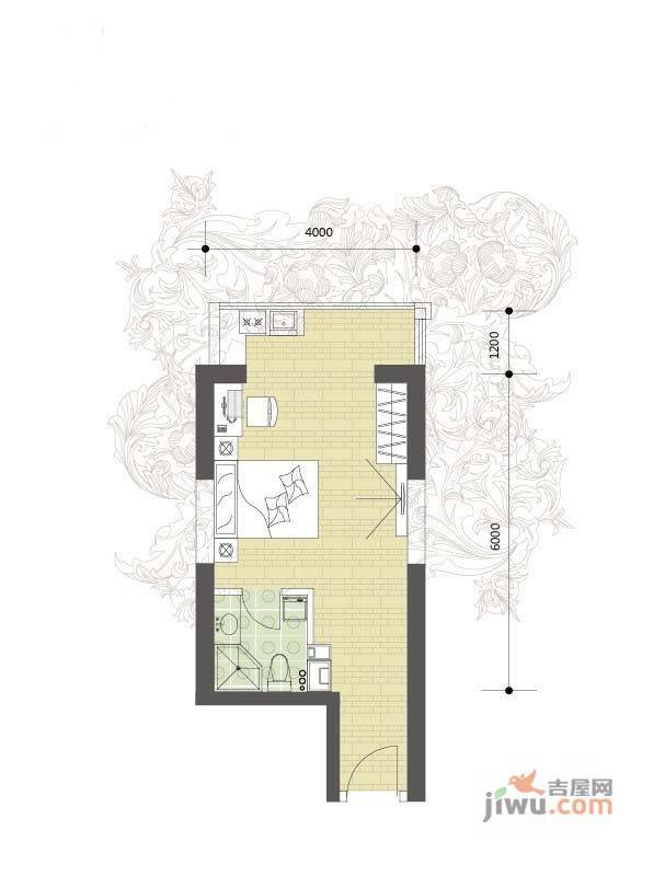 丽湾国际Ⅲ期长岛壹号1室1厅1卫41.4㎡户型图