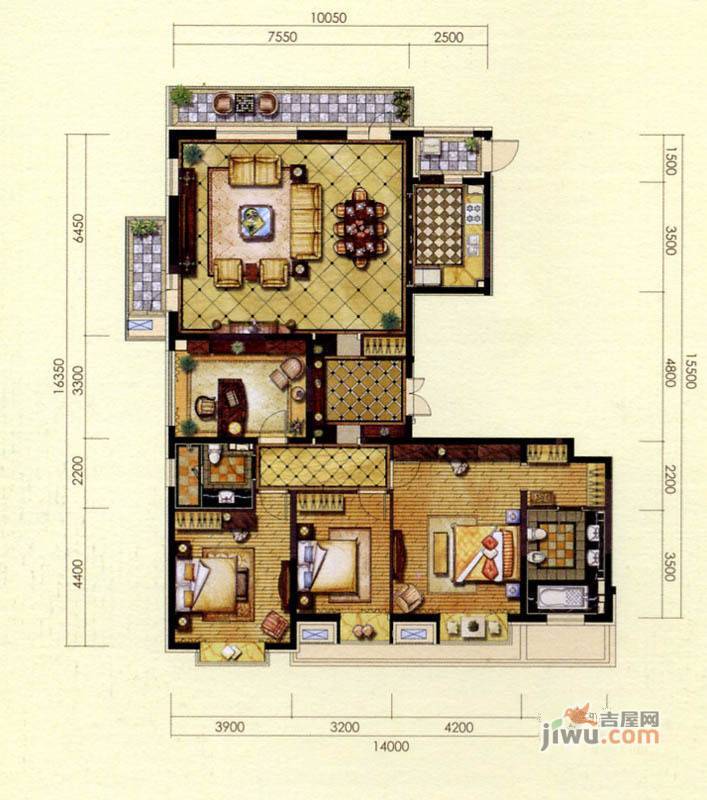 金地长青湾湾御4室2厅2卫197㎡户型图