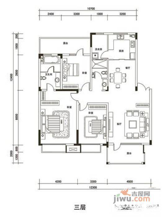 金地长青湾·丹陛2室3厅2卫160㎡户型图