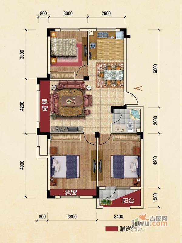 澳海西湖印象3室0厅1卫95㎡户型图