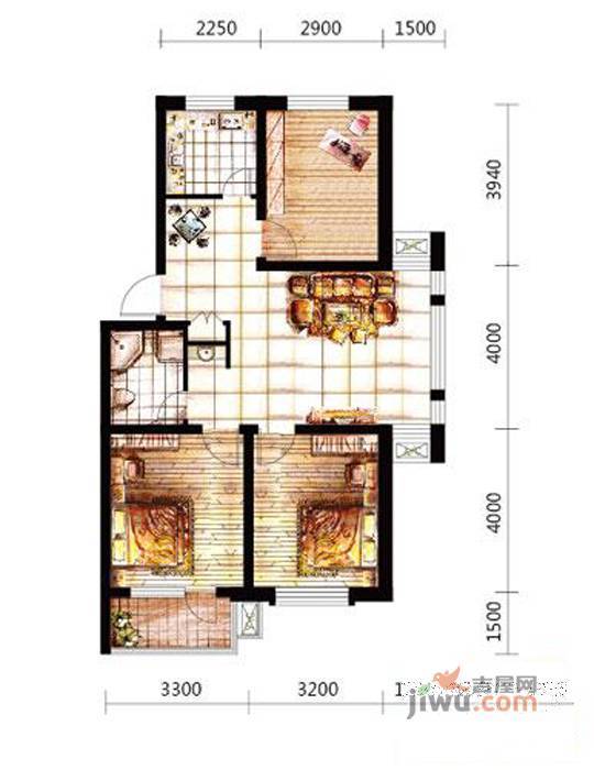 苏堤春晓2室2厅1卫90㎡户型图