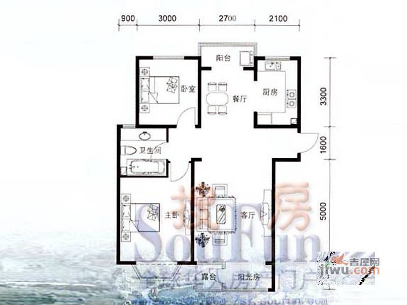 佳和新城七期3室2厅1卫105㎡户型图