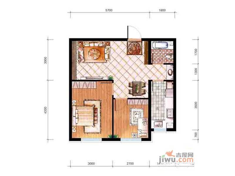 亿丰时代广场2室2厅1卫70.4㎡户型图