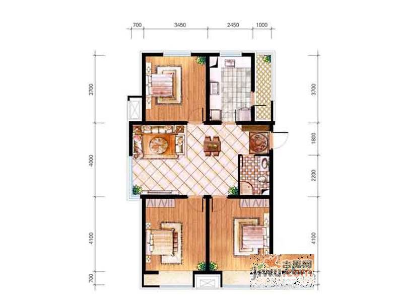 亿丰时代广场3室2厅1卫110㎡户型图