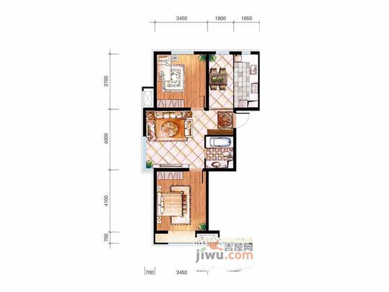 亿丰时代广场2室2厅1卫87.8㎡户型图