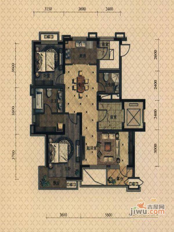 中铁·人杰水岸2室2厅2卫115㎡户型图