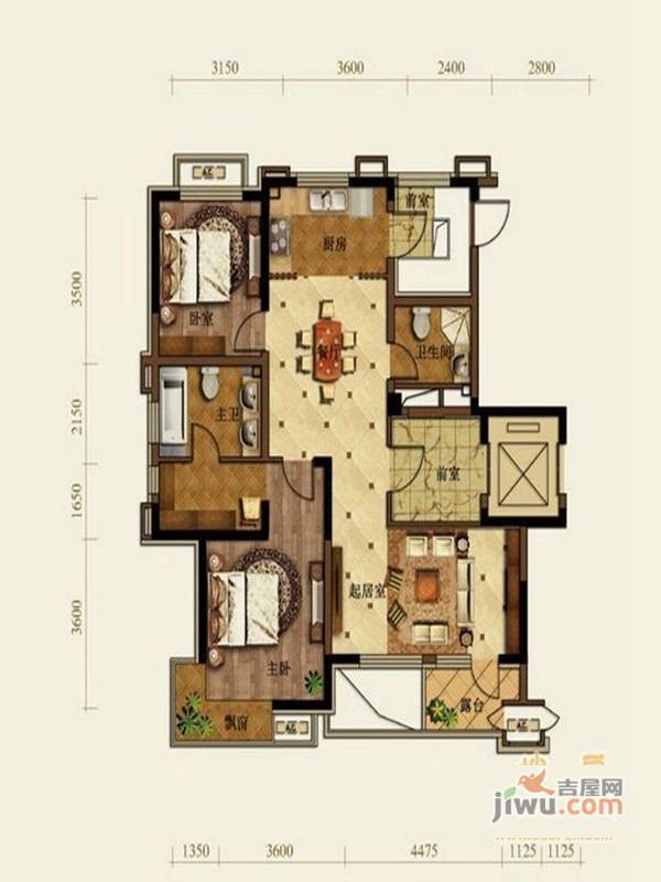 中铁·人杰水岸2室2厅2卫115㎡户型图