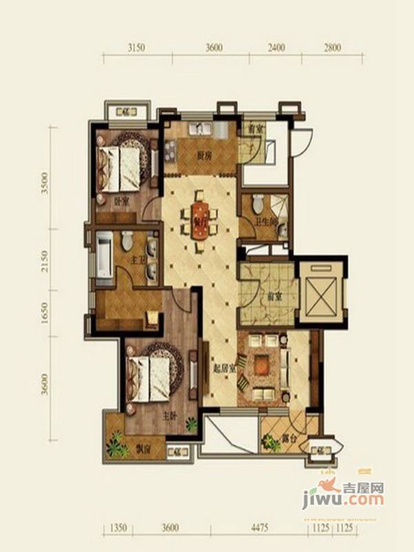 中铁·人杰水岸2室2厅2卫115㎡户型图