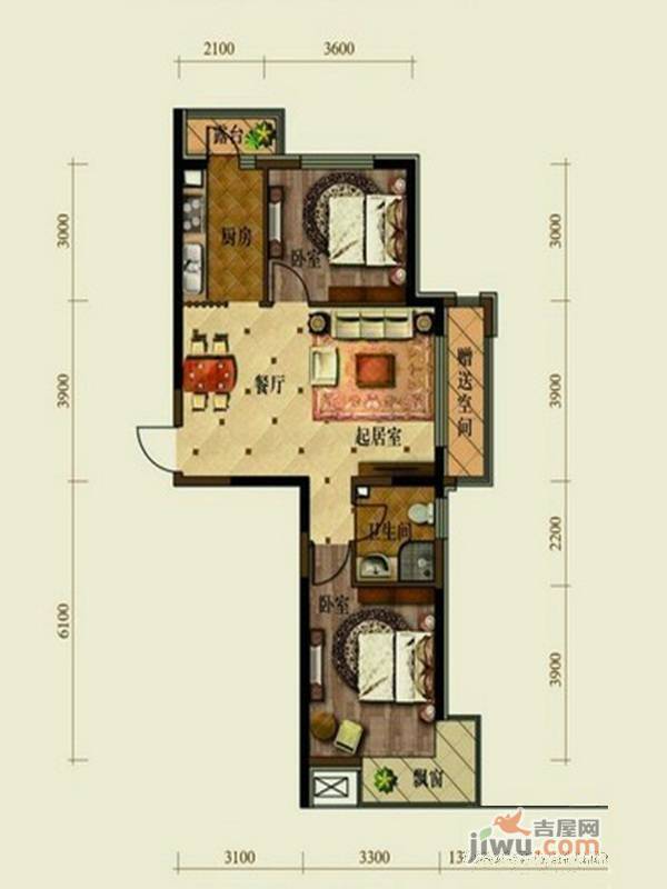 中铁·人杰水岸2室2厅1卫109㎡户型图