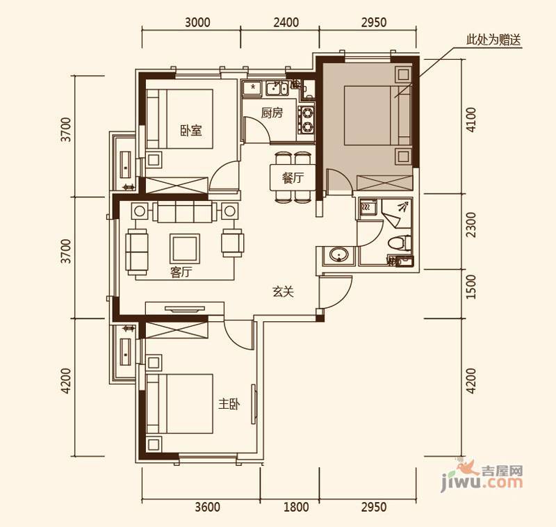 郡原美村2室2厅1卫89.7㎡户型图