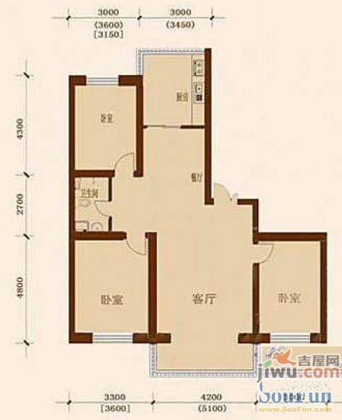 鑫丰馨园2室2厅1卫70.1㎡户型图