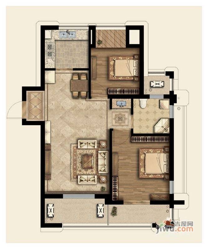 新湖御景国际2室2厅1卫86㎡户型图