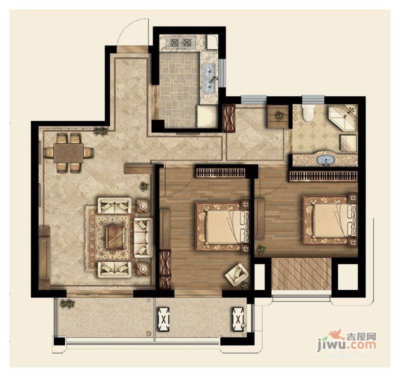 新湖御景国际2室2厅1卫87.5㎡户型图