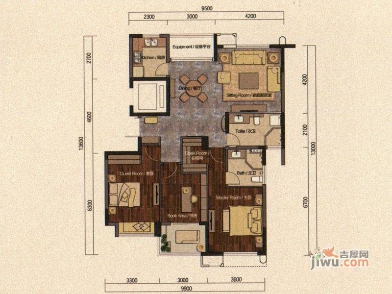 国都楚江府第3室2厅2卫137㎡户型图