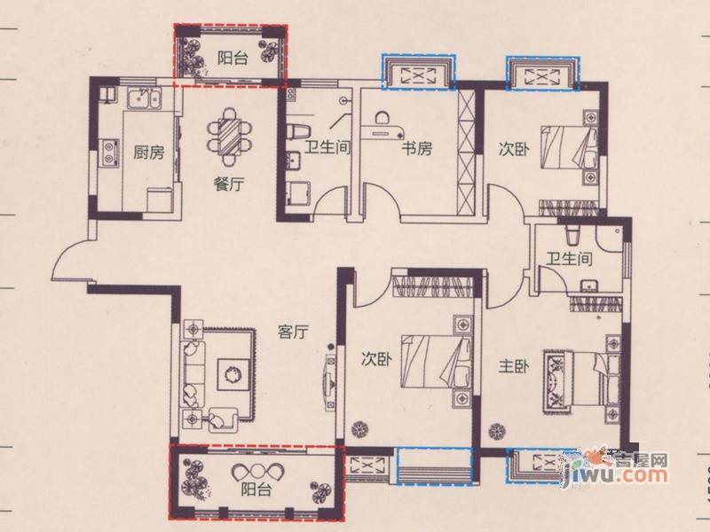 三山时代广场4室2厅2卫138.4㎡户型图