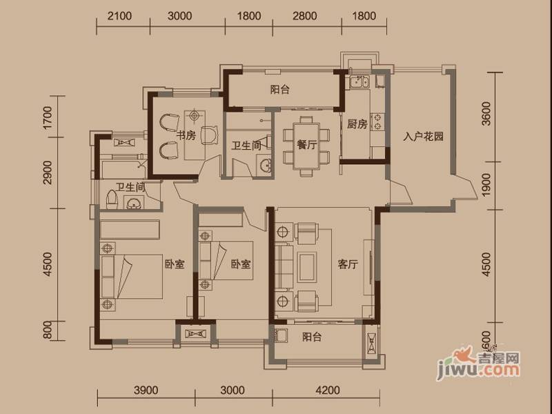 绿地中央广场3室2厅2卫135㎡户型图