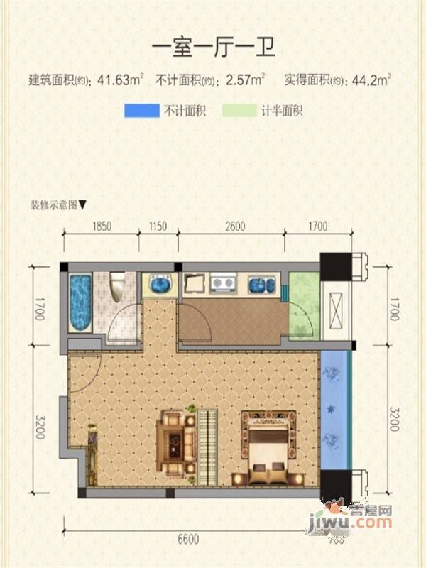 和裕欧景1室1厅1卫41.6㎡户型图