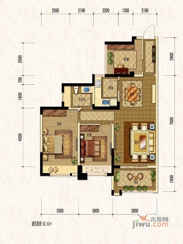 坤耀云庭3室2厅2卫81㎡户型图