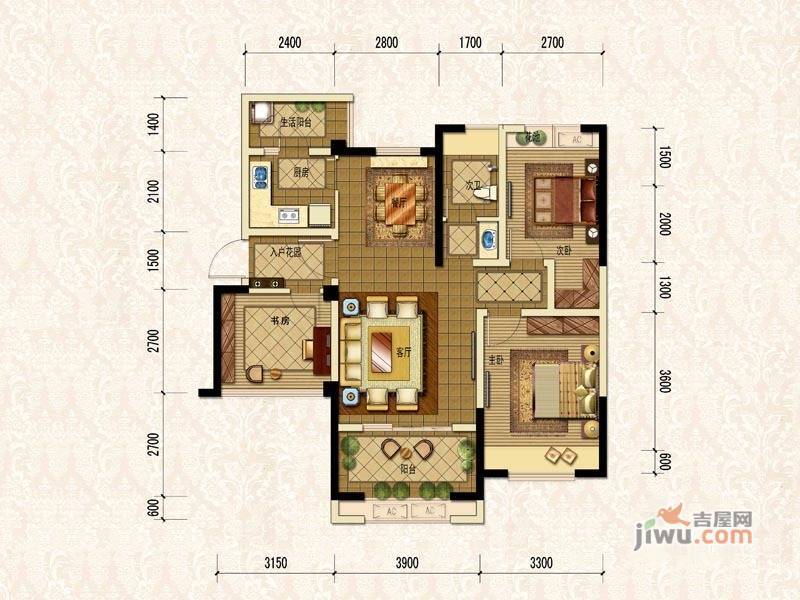 坤耀云庭3室2厅2卫81㎡户型图