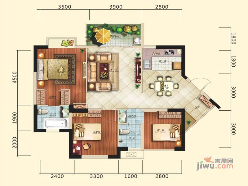 凤凰1号3室2厅2卫101.8㎡户型图