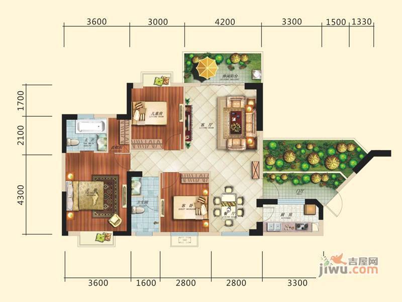 凤凰1号3室2厅2卫115.2㎡户型图