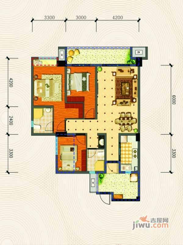 正天时代广场3室2厅2卫118㎡户型图