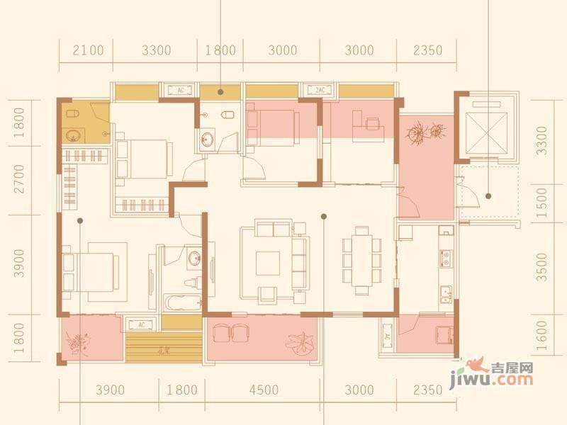 恒昌格兰郡4室2厅3卫154.2㎡户型图