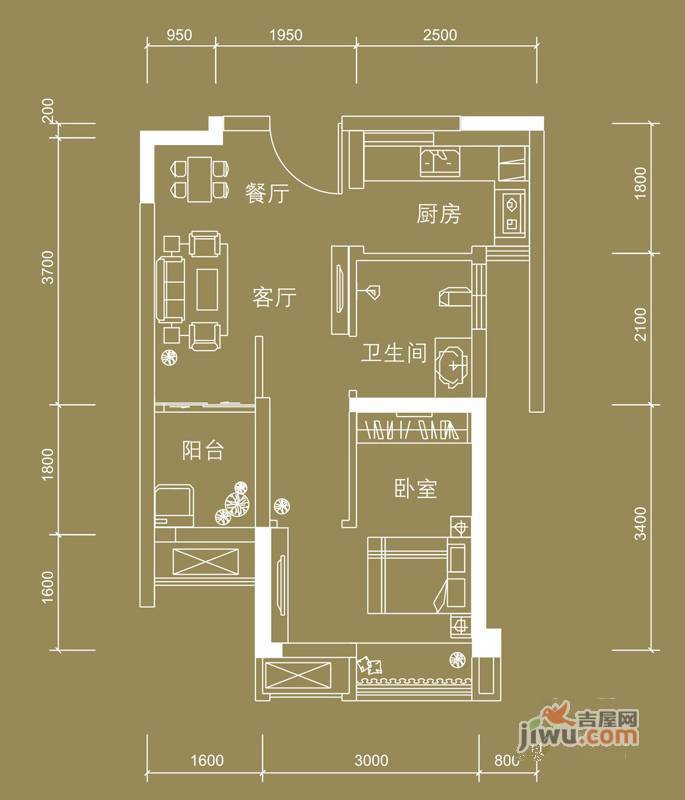 中房北极星花园1室2厅1卫40㎡户型图