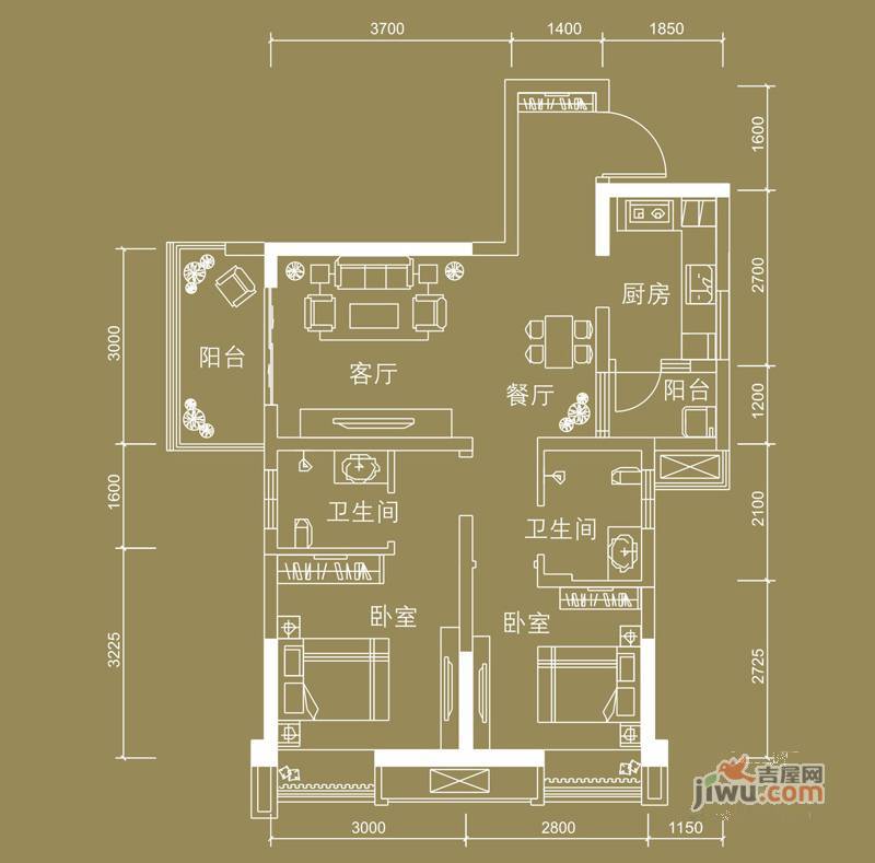 中房北极星花园1室2厅1卫40㎡户型图