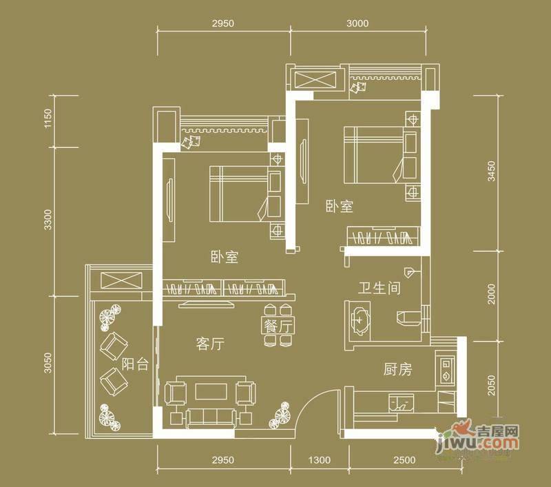 中房北极星花园1室2厅1卫40㎡户型图