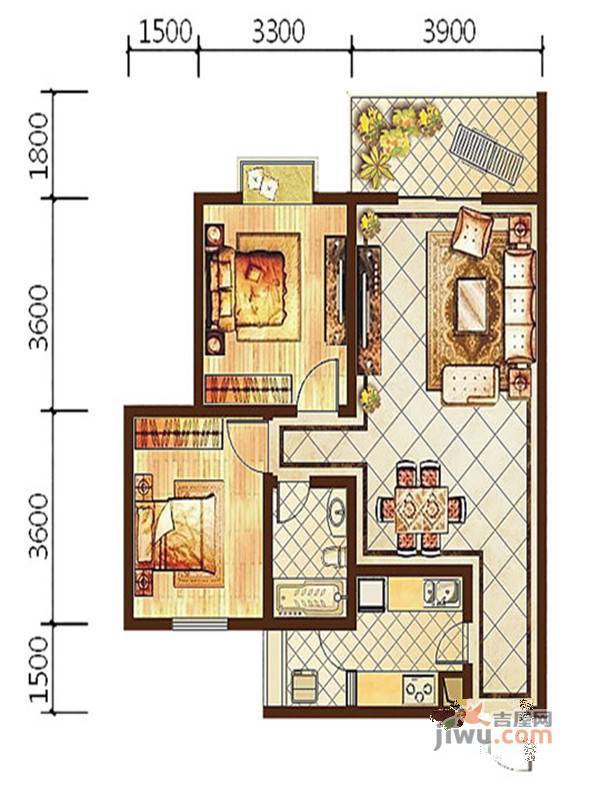 万泉阳光华庭2室1厅1卫76㎡户型图