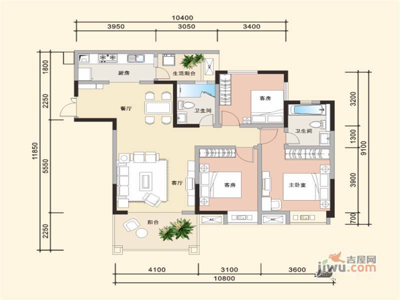 新双城2室2厅1卫83㎡户型图