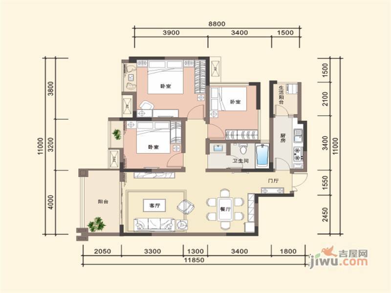 新双城2室2厅1卫83㎡户型图