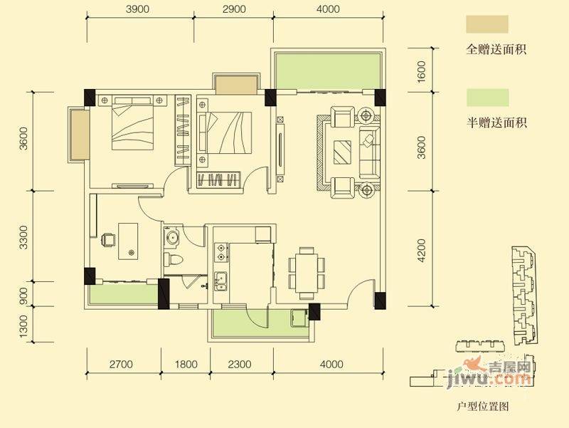 时代爵岭3室2厅1卫102.1㎡户型图