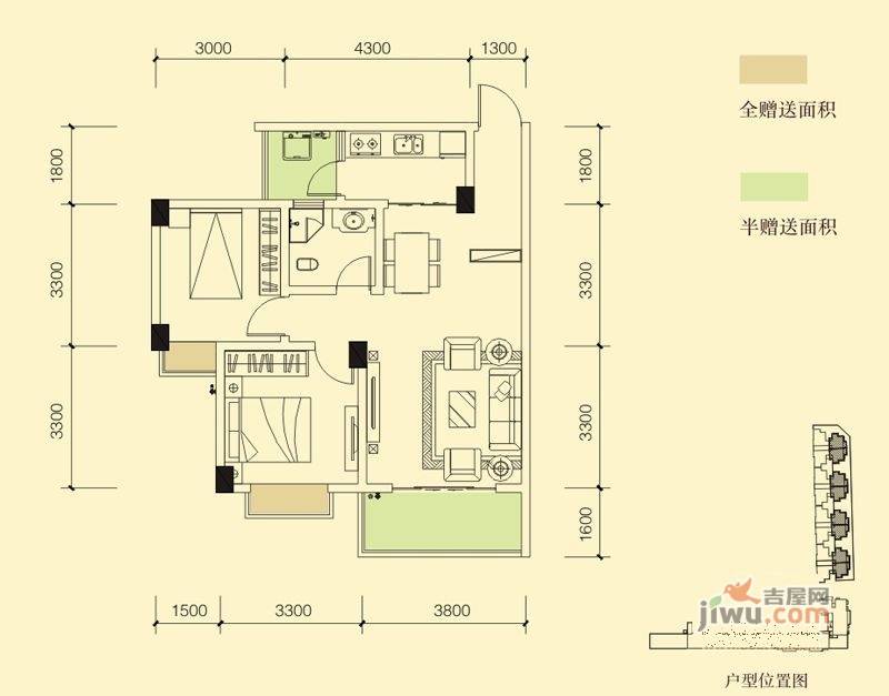 时代爵岭2室2厅1卫74.1㎡户型图