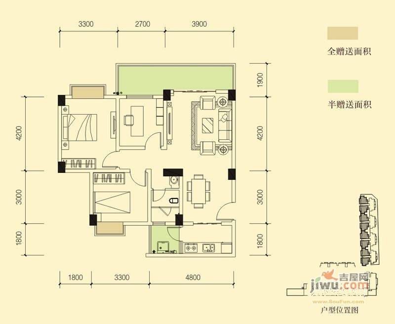 时代爵岭3室2厅1卫92.1㎡户型图