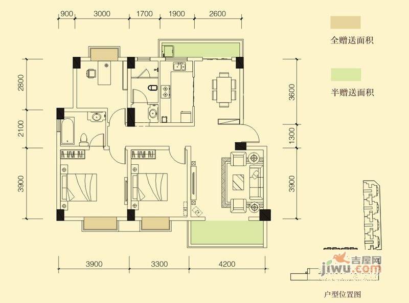 时代爵岭3室2厅1卫111.9㎡户型图