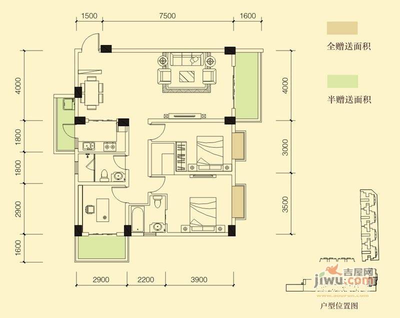 时代爵岭3室2厅1卫117㎡户型图