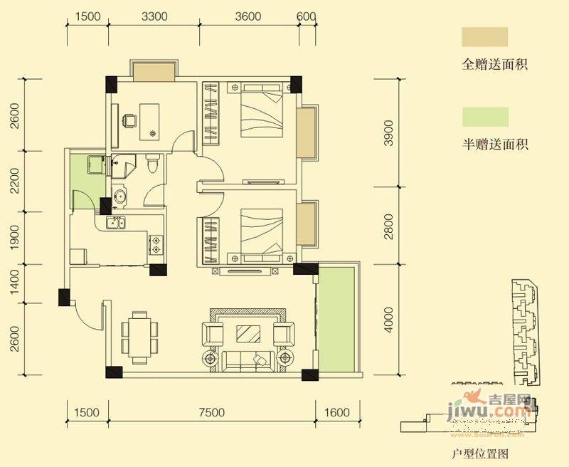 时代爵岭3室2厅1卫98.8㎡户型图