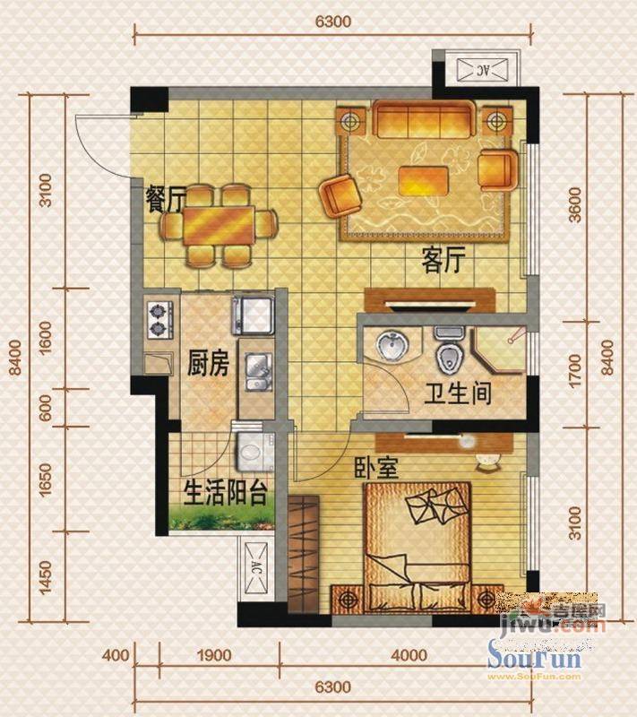 佳兆业8号1室2厅1卫55㎡户型图