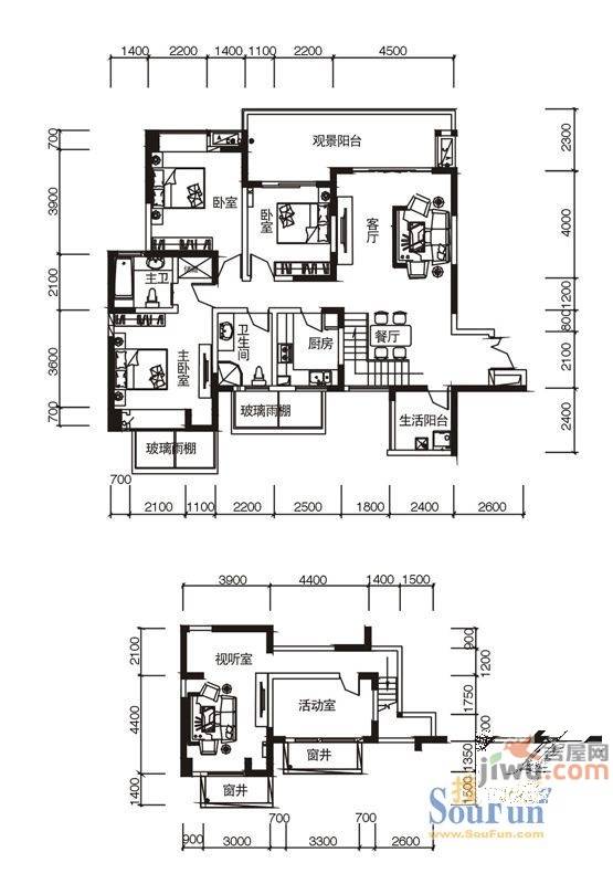 人居都市阳光3室4厅2卫191㎡户型图