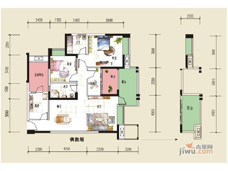 金海岸天府花园水城3室2厅2卫100.5㎡户型图