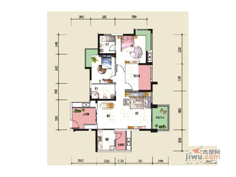 金海岸天府花园水城3室2厅2卫104.4㎡户型图