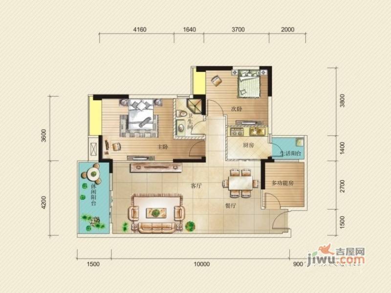 温哥华南苑3室2厅1卫102.8㎡户型图