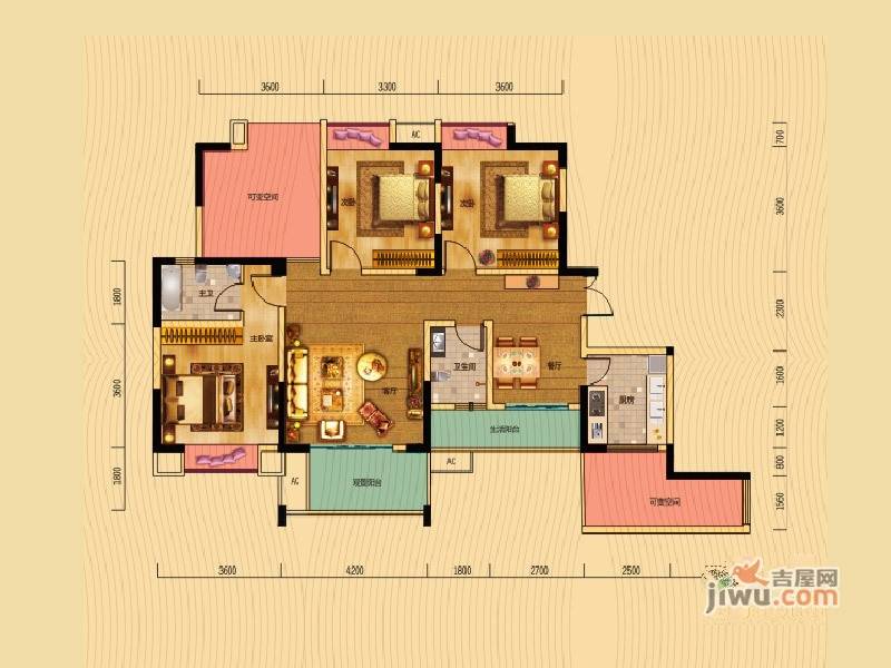 宝龙水岸金城3室2厅2卫116.9㎡户型图